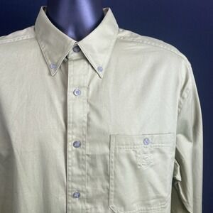 Gander Mountain Button Shirt Long Sleeve Mens Large Geeen Outdoor Logo Cotton